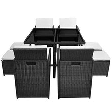 FAMIROSA Set da Pranzo da Giardino 9 pz con Cuscini in Polyrattan Nero -2522