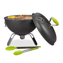 Relaxdays Barbecue Portatile a Sfera, con Coperchio e Pinza da Cucina, Balcone Picnic Campeggio 42 x 37 cm, Grigio Scuro