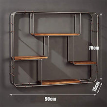 Decorazioni da parete Mensola di design Mensola a parete rettangolare Legno e ferro Materiale metallico utilizzato per scaffale per scaffali Espositore per vino Portaoggetti per pareti mobili L90 *