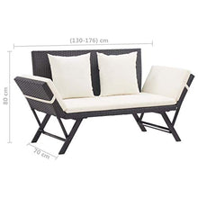 Tidyard Panchina da Giardino con Cuscini 176 cm Nera in Polyrattan, Panchina da Giardino, Panchina da Esterno
