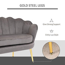 homcom Divano 2 Posti in Velluto e Gambe in Metallo, Arredamento Vintage Casa e Ufficio, 130x63x73cm Grigio