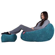 Lounge Pug, Poltrona Sacco 'Classico' con poggiapiedi, Pompon - Egeo Blu