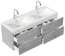 Set di mobili da bagno Persepolis XL grigio cemento con 2 colonne e specchio LED