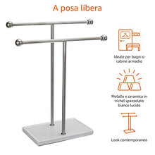 Amazon Basics - Supporto doppio per asciugamani e accessori, a T, nickel e bianco - 1005573-670-A60