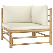 Festnight Set Divani da Giardino 5 pz con Cuscini Bianco Crema in bambù, Set Salottino da Giardino con Divano, Poggiapiedi e Tavolino