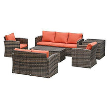 Outsunny Set Mobili da Giardino 6 Pezzi in Rattan con Tavolini, Divani e Poltrone Imbottiti per 7 Persone, Marrone - Arredi Casa