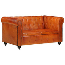 SKM Divano Chesterfield a 2 Posti Tanno in Vera Pelle