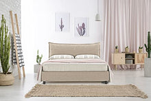 EVERGREENWEB - Letto Matrimoniale con BOX Contenitore + MATERASSO Matrimoniale + Coppia Cuscini Memory Foam INCLUSI + Rete a Doghe in Legno Elegante Testiera Tessuto Imbottito SFODERABILE col. Tortora