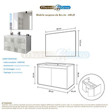 Mobile bagno 80 cm sospeso con lavabo in ceramica e specchio con ante effetto piastrelle Arlo - 305034BO