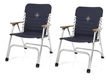 Set di 2 sedie pieghevoli da barca con braccioli in legno e stampa di bussola, colore: blu navy