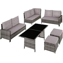 TecTake 800824 Set Mobili in Polirattan, Set Divani con Tavolo, Posti e Cuscini, Casa e Cucina, Mobili da Pranzo per Esterno, Arredamento da Giardino (Grigio) - Arredi Casa