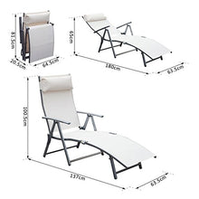 Outsunny Sdraio da Giardino Pieghevole con Cuscino, Schienale con 7 Reclinazioni, 137x63.5x100.5cm, Beige