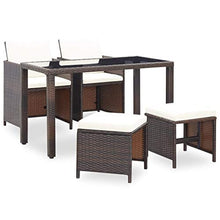 OUSEE Set da Pranzo da Giardino 5 pz con Cuscini Polyrattan Marrone