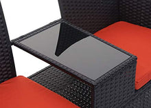 Mendler Divano Sofa per l'esterno Doppia Seduta portavivande HWC-E24 polyrattan Nero Cuscini Arancione