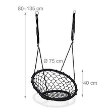 Relaxdays Altalena da Giardino a Rete, per Bambini e Adulti, Regolabile, Ø 120 cm, Portata Max. 150 kg, Nera