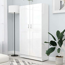 Festnight Libreria Bianco Lucido con 4 Ampi Scomparti e 2 Ante,Librerie per Soggiorno, Librerie per arredo Studio 82,5x30,5x150 cm in Truciolato
