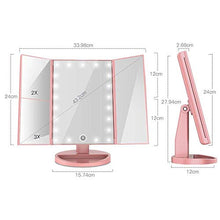YXZQ Specchio per Il Trucco, ingrandimento 2X / 3X Specchio per Trucco Specchio per Tavolo da Trucco Triplo con Specchio a 21 luci a LED Interruttore a sensore tattile, Oro Rosa