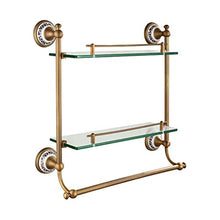 GYCS Mensole da Bagno antiche a Due Piani, Design in Porcellana Blu e Bianca, Ottone, processo Spazzolato, 43,5 * 40 cm