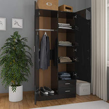 Cikonielf - Guardaroba con 2 ante e 2 cassetti per camera da letto, 80 x 52 x 180 cm, colore: nero lucido