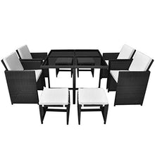 FAMIROSA Set da Pranzo da Giardino 9 pz con Cuscini in Polyrattan Nero -2522