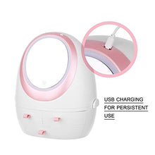 Lshbwsoif - Contenitore per cosmetici con specchio illuminato a LED, antipolvere, per bagno, camera da letto