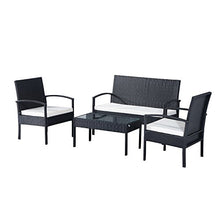 Outsunny Set Mobili in PE Rattan da Esterno con Tavolino, 2 Poltrone e Divano con Cuscini, Nero