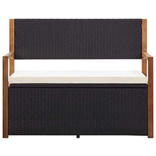 OUSEE Cassapanca 110 cm in Polyrattan e Legno Massello di Acacia Nero