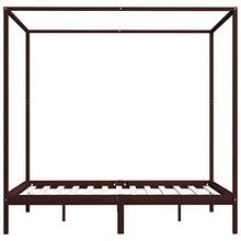 BIGTO - Struttura letto a baldacchino in legno di pino massiccio, per camera da letto, 180 x 200 cm, colore: Marrone scuro