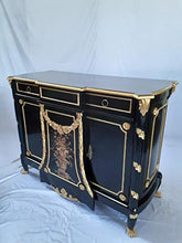 Louises - Cassettiera stile barocco Rokoko, stile antico, colore: nero con oro larghezza 125 cm