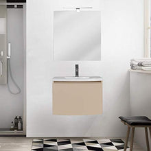 OrionShop Mobile Bagno Sospeso KAHINA da 60cm Tortora Opaco con Lavabo Specchio e Lampada LED Inclusi
