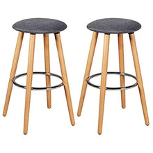COSTWAY Set da 2 Sgabelli da Bar Alti Rotondi, Sedia per Cucina con Poggiapiedi, Gambe in Legno, Grigio