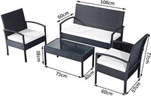 Outsunny Set Mobili in PE Rattan da Esterno con Tavolino, 2 Poltrone e Divano con Cuscini, Nero