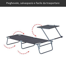 Outsunny Lettino Prendisole da Giardino, Sdraio Pieghevole e Regolabile con Tettuccio in Tessuto Grigio, 187x58x50cm