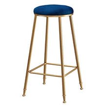 GYPPG Modern Barstools Breakfast Bistro Counter Kitchen Pub Cafe Height Footrest Velvet Round Upholstered Gold Metal Iron Legs,Max Load 200KG (Blue)