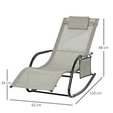 Outsunny Poltrona a Dondolo da Giardino, Lettino Sdraio con Poggiatesta e Tasca Laterale, 150x62x88cm Nero e Grigio
