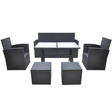 Festnight 18 Pz Set Mobili da Pranzo da Giardino Esterno in Polirattan Nero/Marrone,Set 1Tavolo Rettangolar+1 Divano a 3 Posti con Cuscini + 2 Poltrone con Cuscini + 2 Sgabello Cubo Seduta