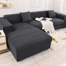 Topown, Copridivano ad angolo, elastico, a forma di L, set da 2 pezzi, per 3 posti + 3 posti con 2 federe per cuscini liberi, grigio scuro