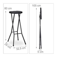 Relaxdays 10020763_46 Sgabello da Bar Pieghevole Set da 2 BASTIAN Resistenti Altezza 80 cm Sedia Alta da Bancone in Plastica Nero