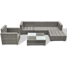 OUSEE Set Divani da Giardino 6 pz con Cuscini in Polyrattan Grigio