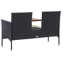 FAMIROSA Panca da Giardino a 2 Posti con Tavolino 143 cm Polyrattan Nero