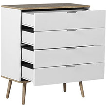 Beliani Cassettiera Bianca e MDF Colore Legno Chiaro con 4 Cassetti 93 x 79 cm Walpi