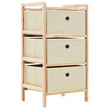FAMIROSA Mobiletto Stoccaggio Legno di Cedro e 3 Cesti in Tessuto Beige