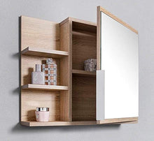 DOMTECH - Armadietto da bagno con specchio, ripiani e luce a LED, in autentico rovere Sonoma, L
