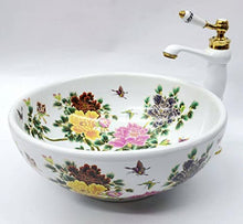 Lavabo in ceramica con motivo floreale vintage e uccelli, 400 mm x 400 mm x 150 mm