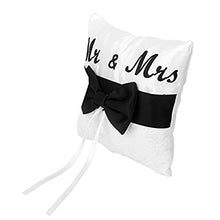 WINOMO Anello di nozze cuscino cuscini Mr Mrs fiocco di nastro in raso (bianco nero)
