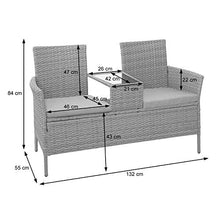 Mendler Divano Sofa per l'esterno Doppia Seduta portavivande HWC-E24 polyrattan Nero Cuscini Arancione