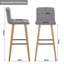 Duhome 2X Sgabelli da Bar Tessuto (Lino) Quadrato con Schienale Piedini in Legno Selezione Colore 5117A, Colore:Grigio, Materiale:Velluto