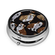 Scatola rotonda per medicina portatile, mini pillole in metallo, dispenser per pillole, borsa da tasca, regalo da viaggio, bulldog inglese