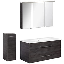 Fackelmann - Set di mobili da Bagno appesi con lavabo e Specchio a LED, 100 cm, 3 Pezzi, Colore: Marrone Scuro