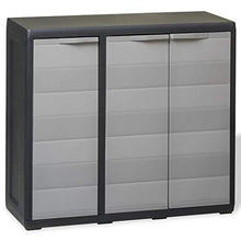 Cikonielf Armadio in plastica per esterni, 97 x 38 x 87 cm, con 2 ripiani e 3 ante, nero e grigio